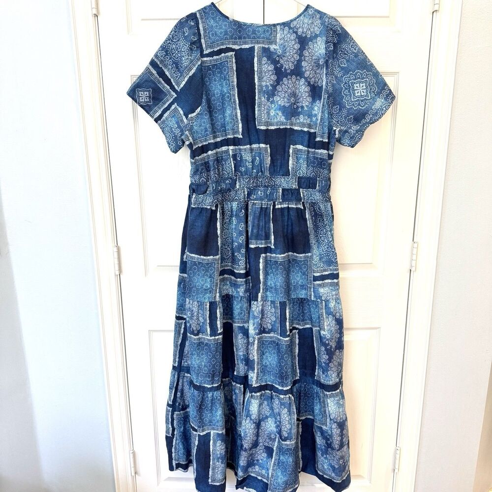 Anthropologie Blue Patchwork Bandana Paisley Maxi Dress Women's 2X Boho - Picture 6 of 6